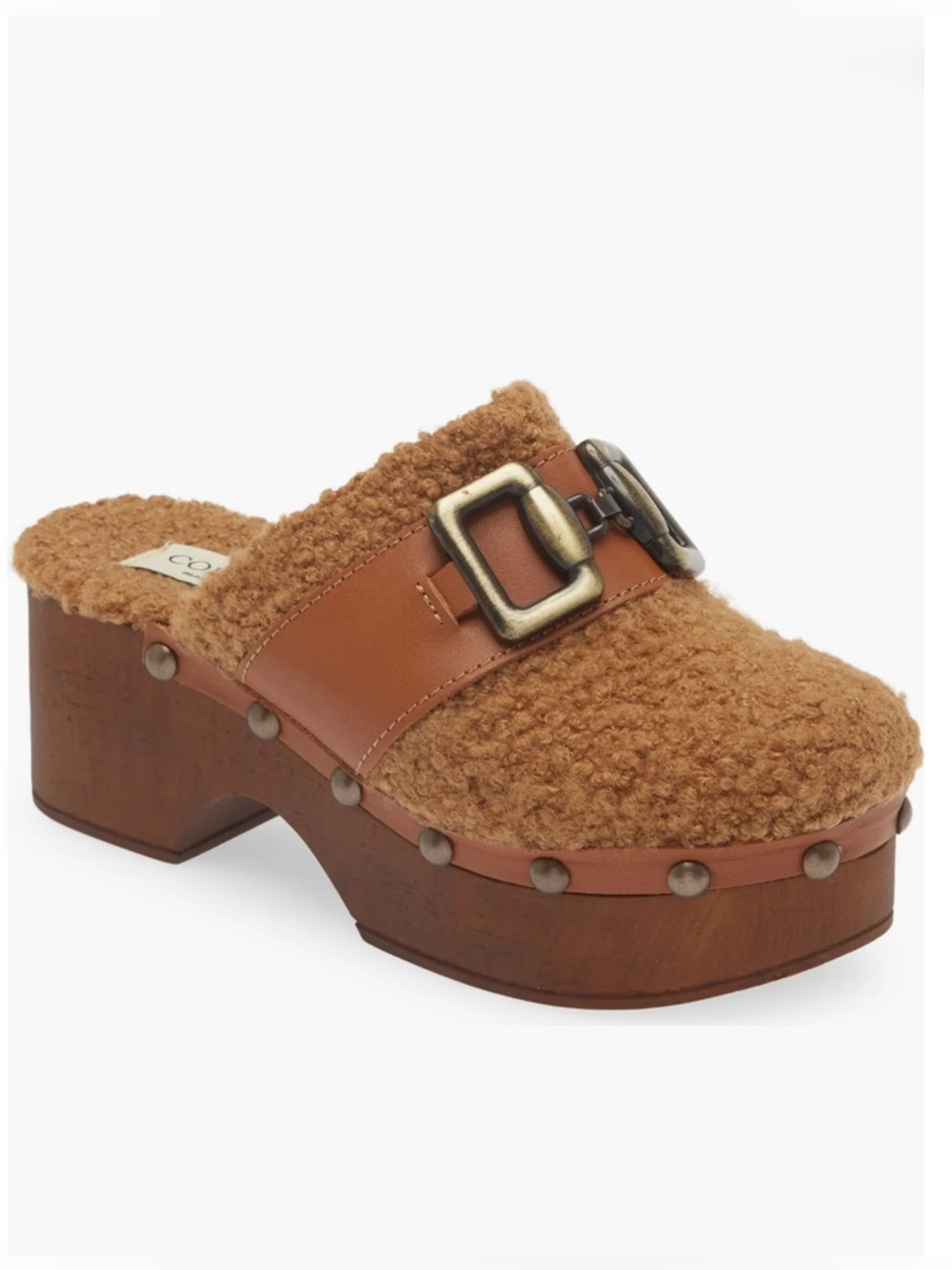 Cordani Winona Faux Shearling Platform Chunky Heels Slip-On Clogs Sandals, 8.5